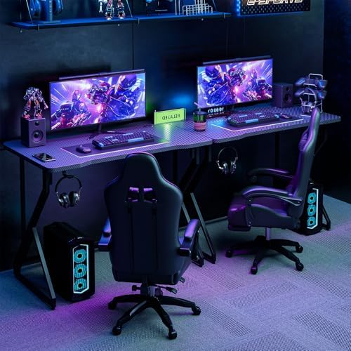Grandder Gaming Desk Z Shaped 40 Inch Gamer Workstation, Home Computer Carbon Fiber Surface Gaming Desk PC Table with Headphone Hook, Carbon Fiber Black - Image 4