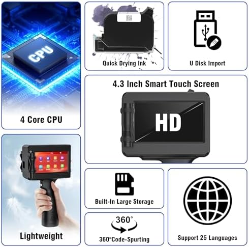Handheld Inkjet Printer Printing Height 0.08-0.5Inch Handheld Printer Gun for Batch Code Date Time Lot Number Print on Many Materials, Inkjet Coder with 42ml Black Fast Dry Ink Cartridge - Image 3