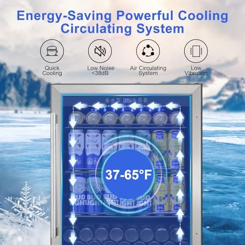 24" 200-Can Beverage Fridge, Under Counter/Freestanding with Glass Door - Image 2