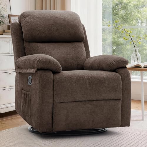 Korser Recliner Chair, 360 Swivel Rocker Chair for Adults, Small Rocking Recliner Chair for Small Spaces, Upholstered Chenille Fabric Glider Recliner Nursery Chair with Side Pockets for Living Room by KORSER
