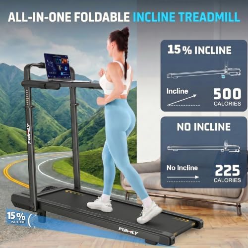 FUNMILY Upgrade Walking Pad Folding Treadmill with 12%/15% Incline & Handle Bar, 3.5HP Foldable Under Desk Compact Treadmills for Home/Office/Gym, 400+lb Capacity, Shock Absorption - Image 3