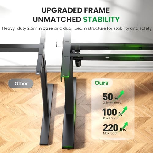 SIAGO Black 60x28 in Standing Desk, 1 Inch Thick Tabletop, Double Frame - Image 2