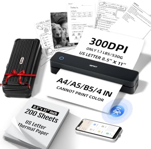 Portabl Thermal Printer for Travel with Case & 200 Sheets, Bluetooth & USB by iDPRT