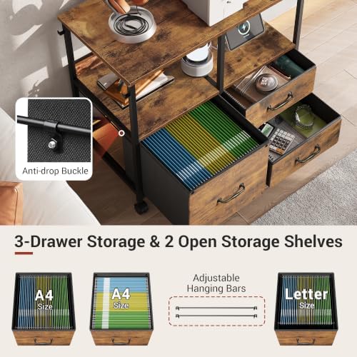 DEVAISE 3 Drawer Mobile File Cabinet, Fabric Filing Cabinet, Rustic Brown - Image 5