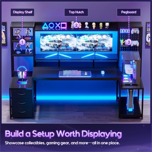 AODK 76 Inch Gaming Desk with Storage Shelves, LED Lights, 3 Drawers - Image 4
