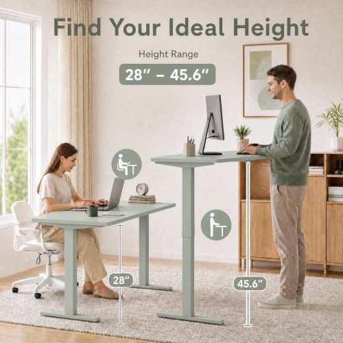 Grandder 55x32 Extra-Deep Electric Standing Desk, Wide Desktop Fits 49" Ultrawide Monitor Dual Screens, 176lbs Capacity, 2 Memory Presets, Anti Collision, Computer Desk for Home Office&Gaming, Green - Image 5