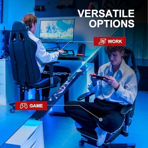 GTPLAYER Gaming Chair Racing Office Computer Game Desk Chair Ergonomic Backrest and Seat Height Adjustment Swivel Rocker with Headrest and Lumbar Pillow E-Sports Chair Black (Blue) - Image 4
