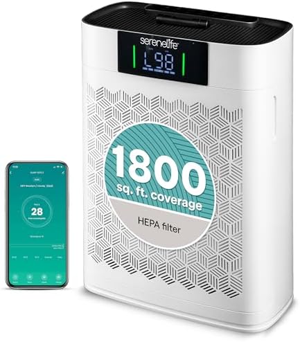 SereneLife HEPA Air Purifier for Home – Smart WiFi & App Control, Ultra-Quiet Air Purifier for Bedrooms & Large Rooms, Removes Dust, Pet Hair & Odors, Ideal for Pets & Allergies (1,800 Sq Ft, White) by SereneLife