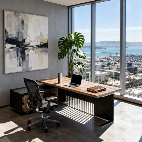 Executive Desk with Privacy Panel, Large Office Desk for Small Business, Computer Desk with Drawers & Storage Cabinets, Thick One-Piece Tabletop (Left Return, 70.86") - Image 4