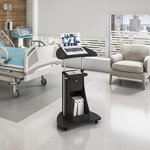 Techni Mobili Adjustable Height Rolling Laptop Cart with Storage, Black - Image 2
