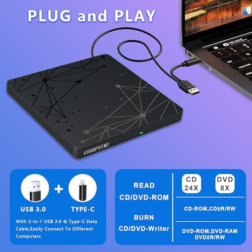 External CD/DVD Drive for Laptop,USB 3.0 CD Burner/DVD Player - Image 2
