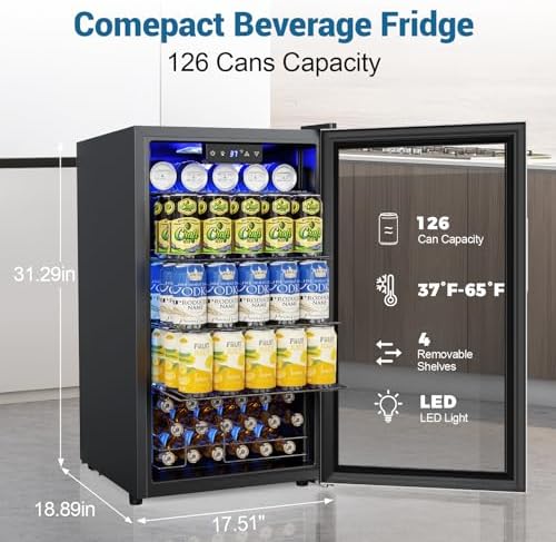 Velivi Mini Beverage Refrigerator 3.2 Cu. Ft Small Fridge 126 Can Lockable Drink Cooler with Glass Door, Safety Lock, For Beer Soda, Silver - Image 2