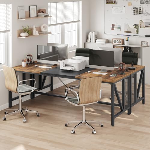 YATINEY 63" Computer Desk with Power Outlets, Gaming Desk, Large Office Executive Desk Workstation, Business Furniture for Home Office, Study, Rustic Brown and Black DN16UBR - Image 4