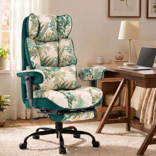 Efomao Watercolor Fabric Executive Office Chair Home Foot Rest, Green by OFFICECHAIR