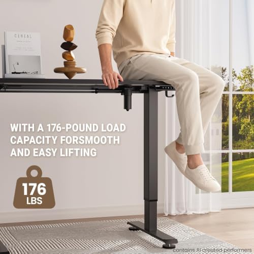 Veken 47.2 Inch Large Electric Standing Desk, Gaming Table, Black - Image 5