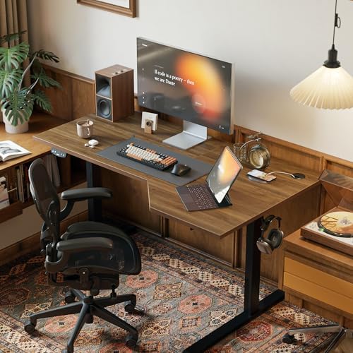 Agilestic 55 x 32 Inch Corner L Shaped Electric Standing Desk, Dark Walnut - Image 2