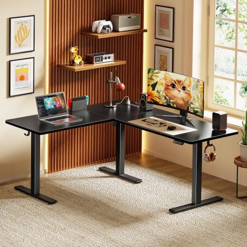 Huuger 63 x 55 Inch L Shaped Standing Desk with Power Outlets - Image 2