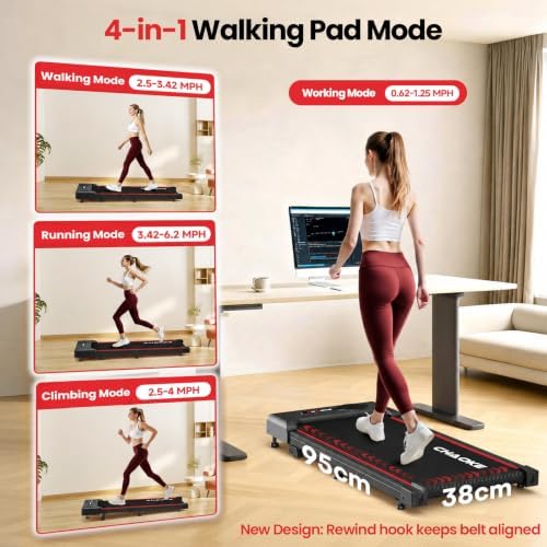 CHAOKE Walking Pad Treadmill for Home, 6.2MPH Under Desk Walking Pad with 9% Incline for Office Small Spaces, 2.75HP Quiet Running Machines, Remote Control, 330LBS Capacity, 12 HIIT Programs - Image 2