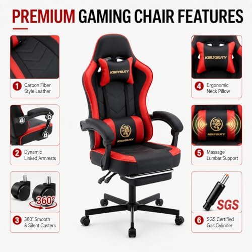 Mistpeople Gaming Chair, Ergonomic High Back Computer Chair with Footrest, Lumbar Support & Pocket Spring Cushion, Comfortable Swivel Home Office Desk Chair for Adults - Image 6