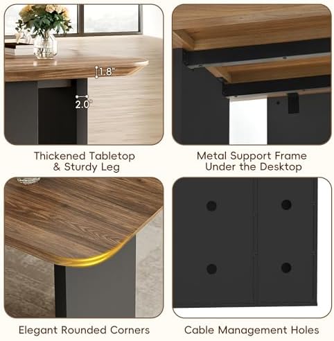 Squireewo 78.7" L Shaped Executive Desk with Drawers, Large Office Desk w/Power Outlets, Storage Cabinet & File Drawers, 1.8" Thick Tabletop, Modern Business Furniture for Home Office, Black & Walnut - Image 4