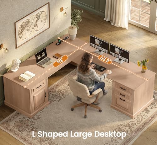 SEDETA 69" Executive L Shaped Computer Desk with 4 Drawers, Storage - Image 5