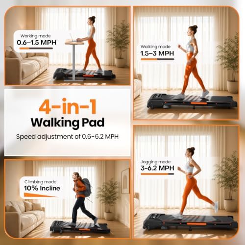 Walking Pad, FOUSAE 6.2MPH Under Desk Walking Pad with 10% Incline, Treadmills for Home with Double Frame, 2.75HP Brushless Drive Treadmill, 12 HIIT Programs, Remote Control, 350LBS Capacity - Image 3