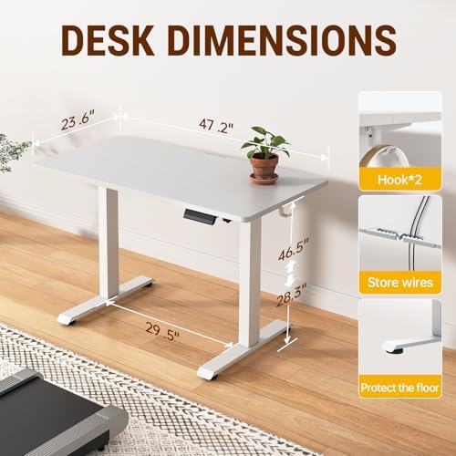 Veken 47.2 Inch Large Electric Standing Desk, Gaming Table, White - Image 3