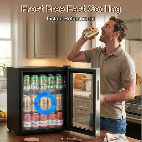 FoMup Mini Fridge 50 Can, Small Beverage Refrigerator with Reversible Glass Door, Countertop Drink Cooler with Temperature Control, Compact Beer Soda Fridge for Office Dorm Kitchen, Stainless Steel - Image 6