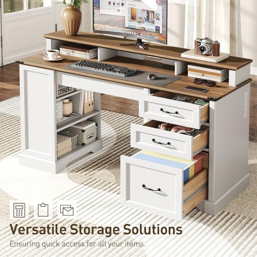 RALGEND 55'' Farmhouse Desk with Drawers, Office Desk Set of 2 - Image 6