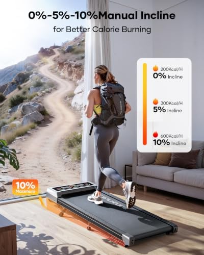 TOPUTURE Walking Pad Treadmill with 10% Incline, 3.0HP Brushless Under Desk Treadmill for Home Office, Portable Walking Treadmill with RGB LED Display, Remote & App Control, 300 lbs Capacity - Image 2