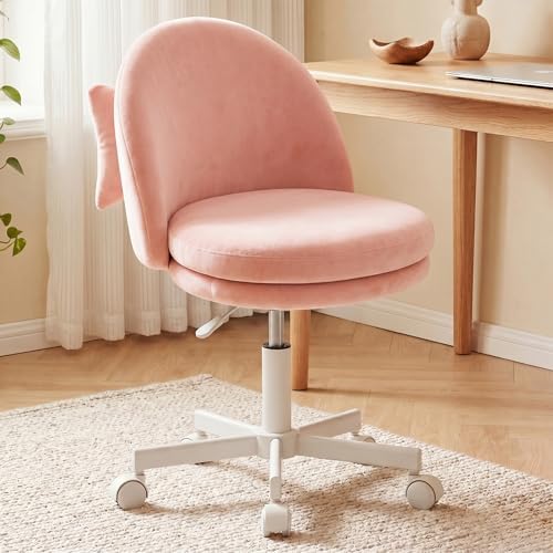 GTPLAYER Velvet Tall Office Chair with Wheels Vanity Chairs with Back, Versatile Height Use: Office to Bar Stools Small Ergonomic Comfy Armlees Computer Desk Chair with Bow Lumbar Pillow for Gift by GTPLAYER