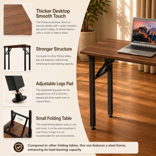 Folding Table Computer Desk - 43.3" No Assembly Folding Desk Design and Foldable Office Desk, Small Desk for Bedroom, Compact Storage Portable Use for Dorm and RV Small Space, Dark Walnut - Image 6