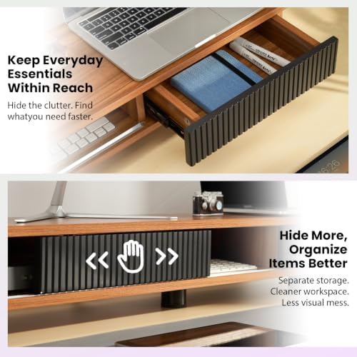 Artswish Dual Monitor Stand with Power Outlet, 42" Walnut Monitor Riser - Image 6