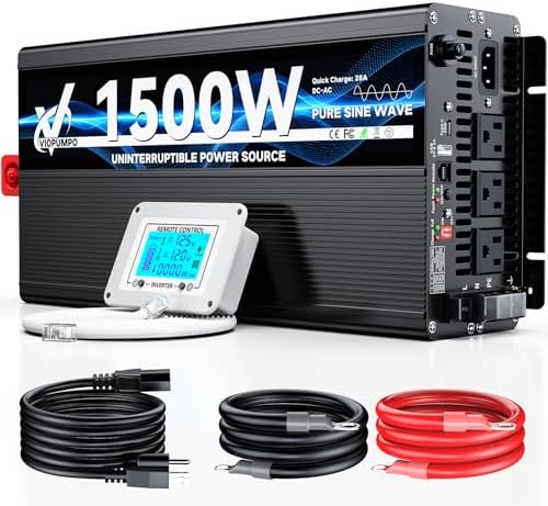 1500 Watt Sump Pump Backup Battery System, Automatic Switching to Battery Inverter Power, Professional Backup System in Case of Power Failure, Pure Sine Wave Output Remote Controller with LCD Screen by Unknown