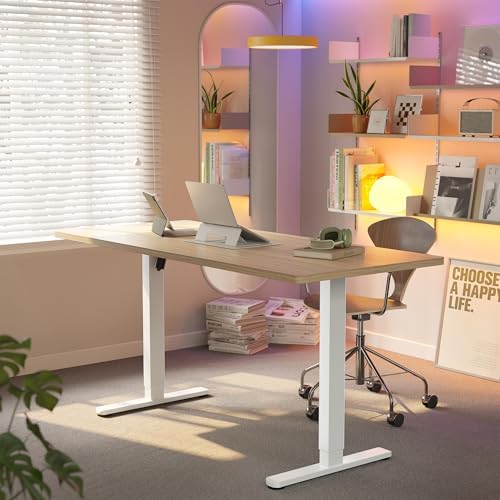 HUANUO 71x30 Inch Electric Standing Desk, Height Adjustable, Light Walnut - Image 2