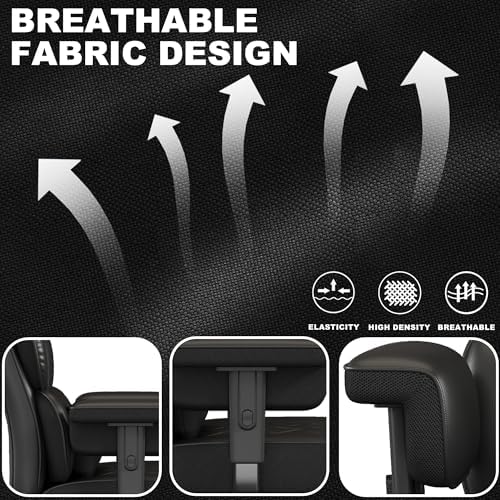 Misolant Big and Tall Office Chair with Footrest, High Back Executive Desk Chair with Adjustable Lift Armrest, 155°Recline，Lumbar Support Pillow, Faux Leather Gaming Chairs for Home or Office Black - Image 6