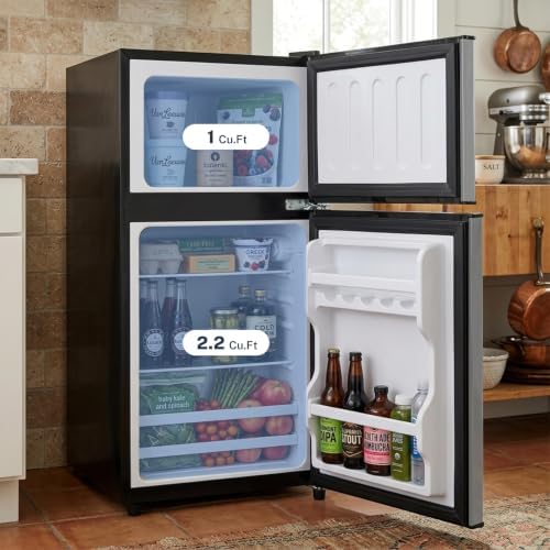3.2 Cu.Ft Mini Refrigerator with Freezer, 2 Door Compact Fridge with Adjustable Thermostat & Removable Glass Shelves, Energy Efficient Small Refrigerator for Bedroom, Dorm, Office, Apartment - Image 5