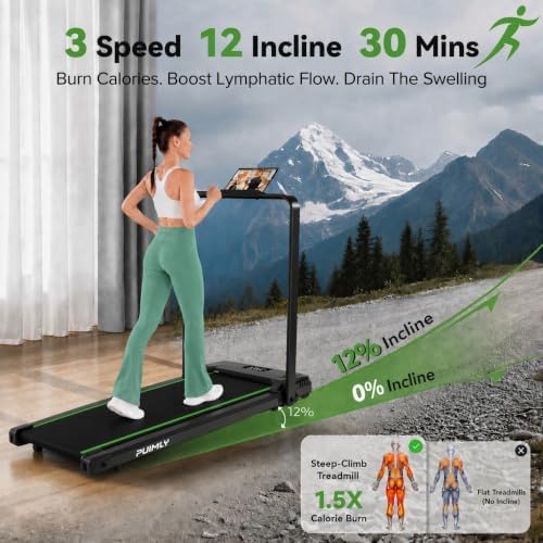 FUNMILY Upgrade Walking Pad Folding Treadmill with 12%/15% Incline & Handle Bar, 3.5HP Foldable Under Desk Compact Treadmills for Home/Office/Gym, 400+lb Capacity, Shock Absorption - Image 5