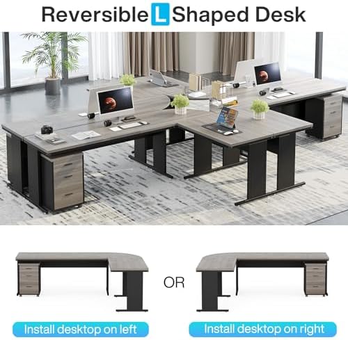 Tribesigns 83" L-Shaped Executive Desk, Large Office Desk with Drawes, Industrial Corner Computer Table with File Cabinet, Business Workstation for Home Office (Gray, 83") - Image 6