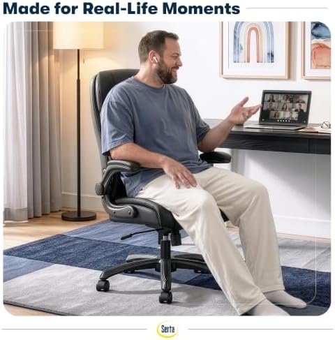 Serta Big and Tall Office Chair with Lumbar Support, Flip Arm Leather Chair - Image 7