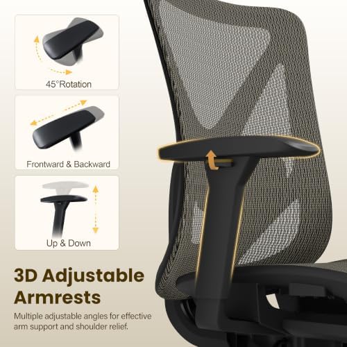 Ergonomic Office Chair, Mesh Computer Desk Chairs with BIFMA X5.1 Certified, Adjustable Lumbar Support, 3D Arm, Tilt Back, Wide Seat, Comfy Swivel Work Task Chair for Company and Home (Apricot Mist) - Image 6