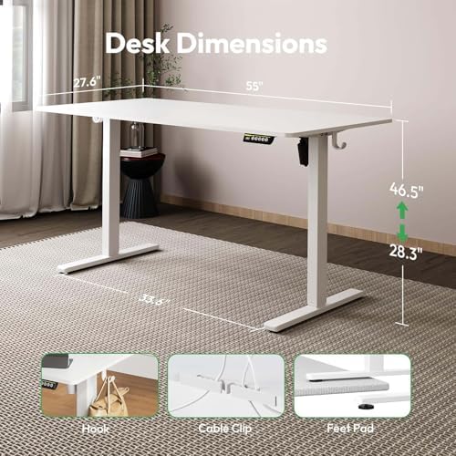 55 x 28 Inch Electric Standing Desk, 3 Memory Presets, White - Image 2