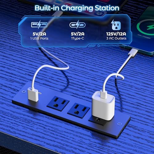 DurayLoly 63" Reversible L Shaped Desk with Power Outlets &Led,Bedroom - Image 5