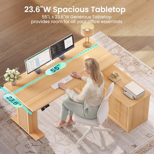 SEDETA Fluted L Shaped Executive Electric Standing Desk with Drawers - Image 4
