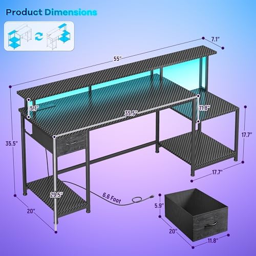 DurayLoly Office Desk with 55" Long Monitor Stand, 18" Ample Printer Space - Image 2