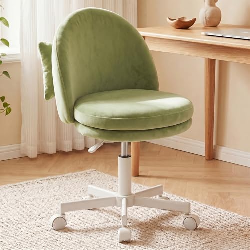 GTPLAYER Velvet Tall Office Chair with Wheels Vanity Chairs with Back, Versatile Height Use: Office to Bar Stools Small Ergonomic Comfy Armlees Computer Desk Chair with Bow Lumbar Pillow for Gift by GTPLAYER