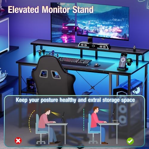 DUMOS 47” Gaming Desk with USB Charging Ports & LED Lights, Black - Image 6