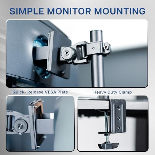 VIVO Dual Vertically Stacked Ultra-Wide Monitor Desk Mount for up to 49 inch Ultrawide Screens, Extra Tall Heavy Duty Adjustable Stand Holds 44 lbs Per Screen, Black, STAND-V202R - Image 4
