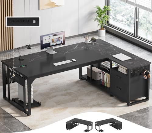 UPOSOJA 71" L Shaped Executive Desk, Office Desk with Storage Drawers by UPOSOJAWishesYouaNiceDay