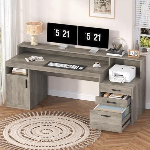 YOMILUVE 65" Computer Desk with 3 Drawers & Printer Shelf for Home Office by YomiluveDesign